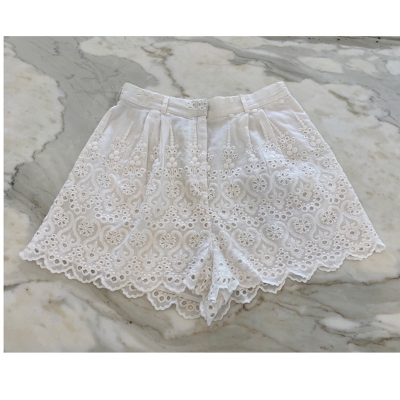 ZIMMERMANN IVORY WHITE COTTON SILK EYELET EMBROIDERY SHORTS SIZE AU 1 / US 4 - Picture 10 of 16